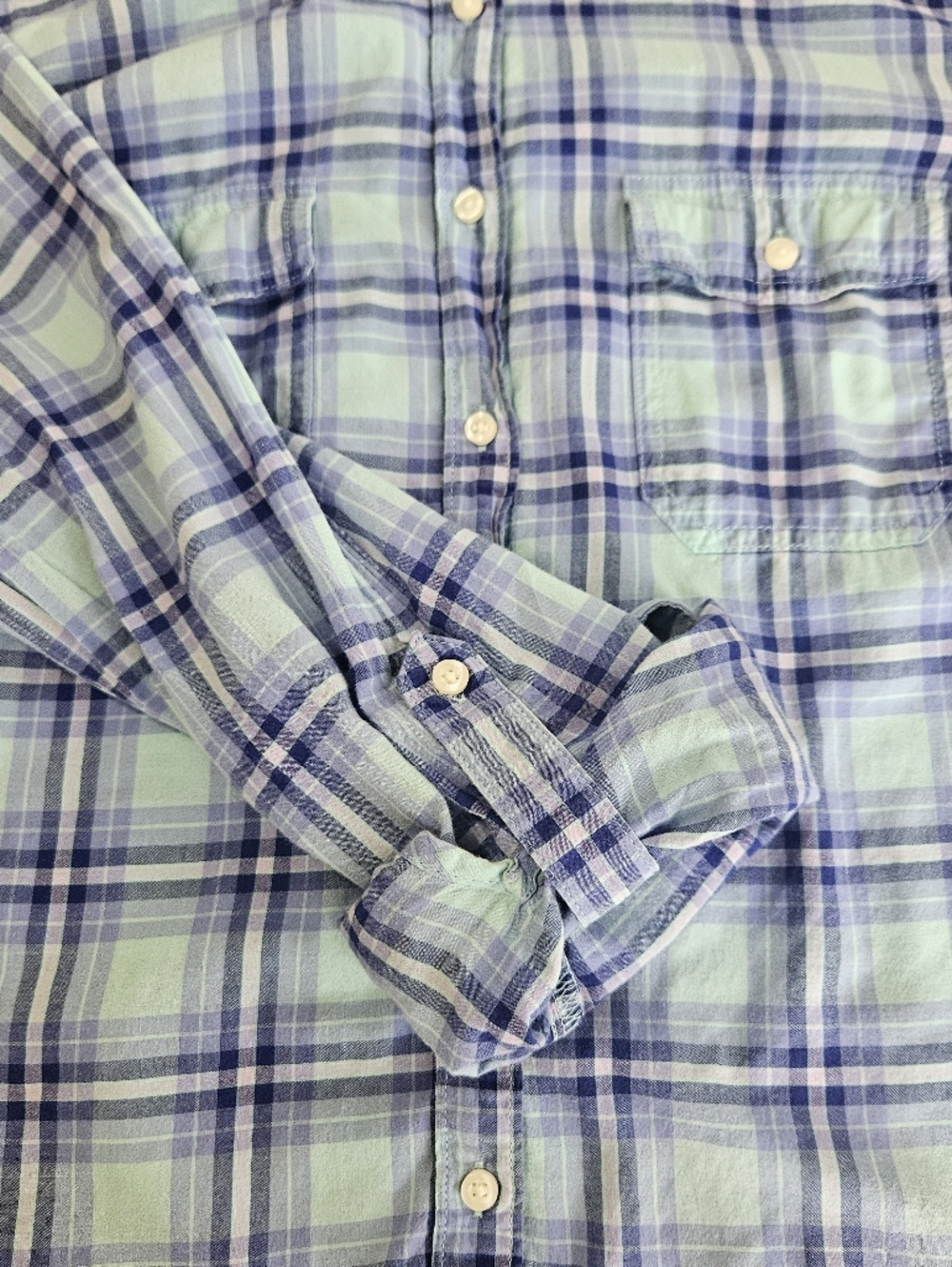 St. John's Bay Light Blue Navy Plaid Button-Down Lightweight Cotton Shirt Large - Picture 8 of 11